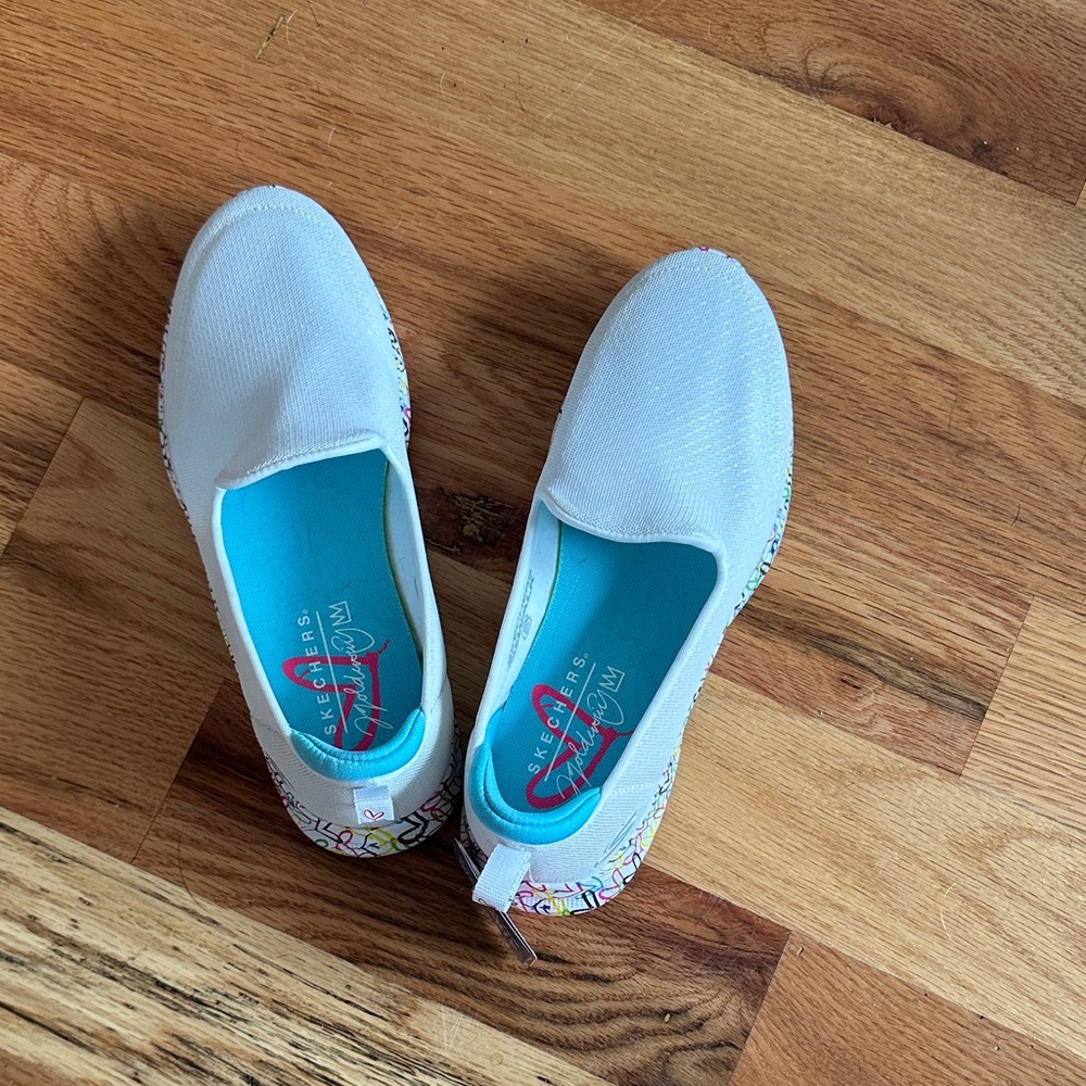 White Slip-On Shoes with Colorful Accents